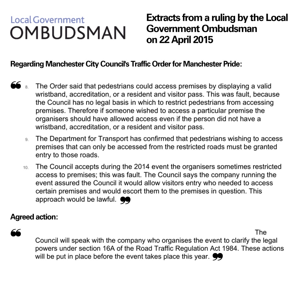 Quotes: the Local Government Ombudsman on access to Manchester Pride