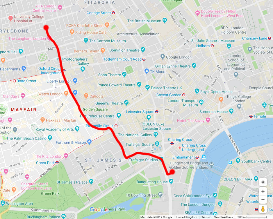 The route of the London Pride parade